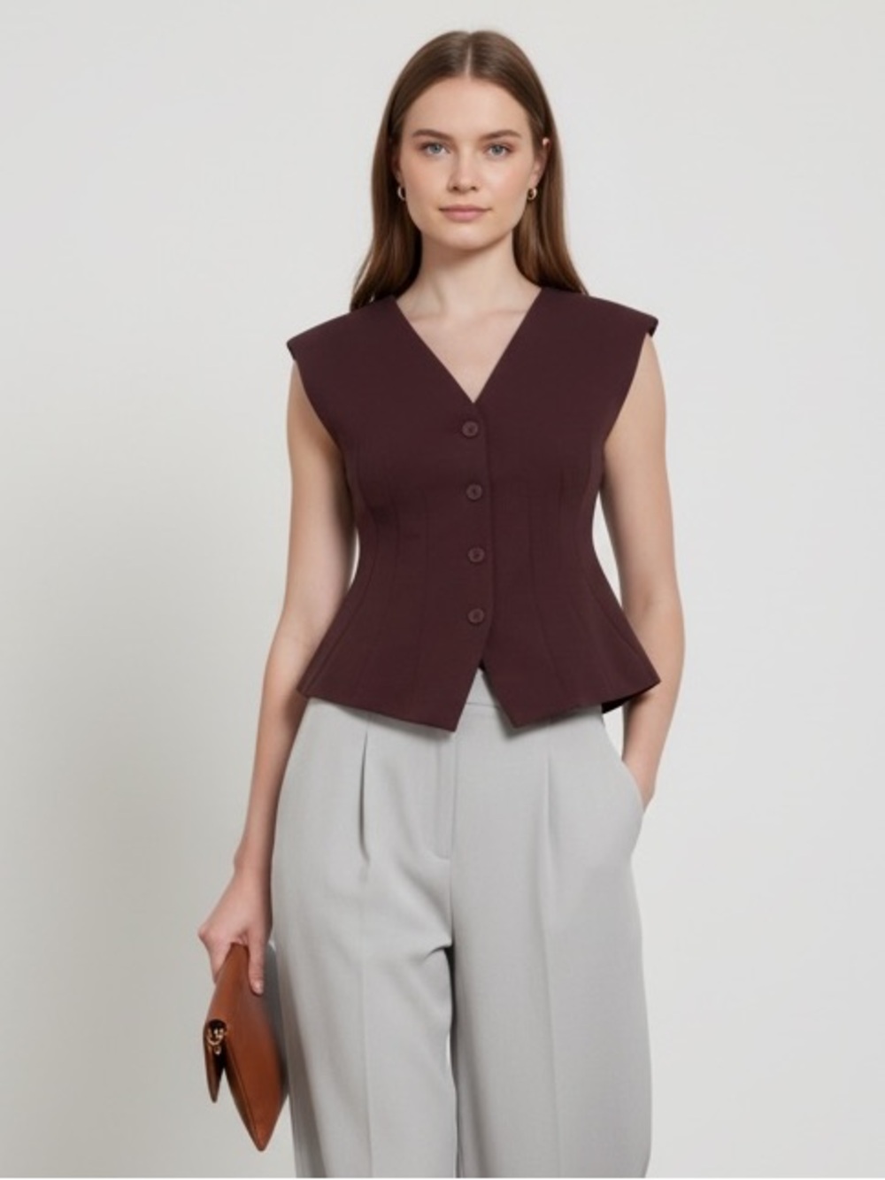 1636 • Ripe Plum Cotton Scuba Contour Darted Structured Shoulder Vest